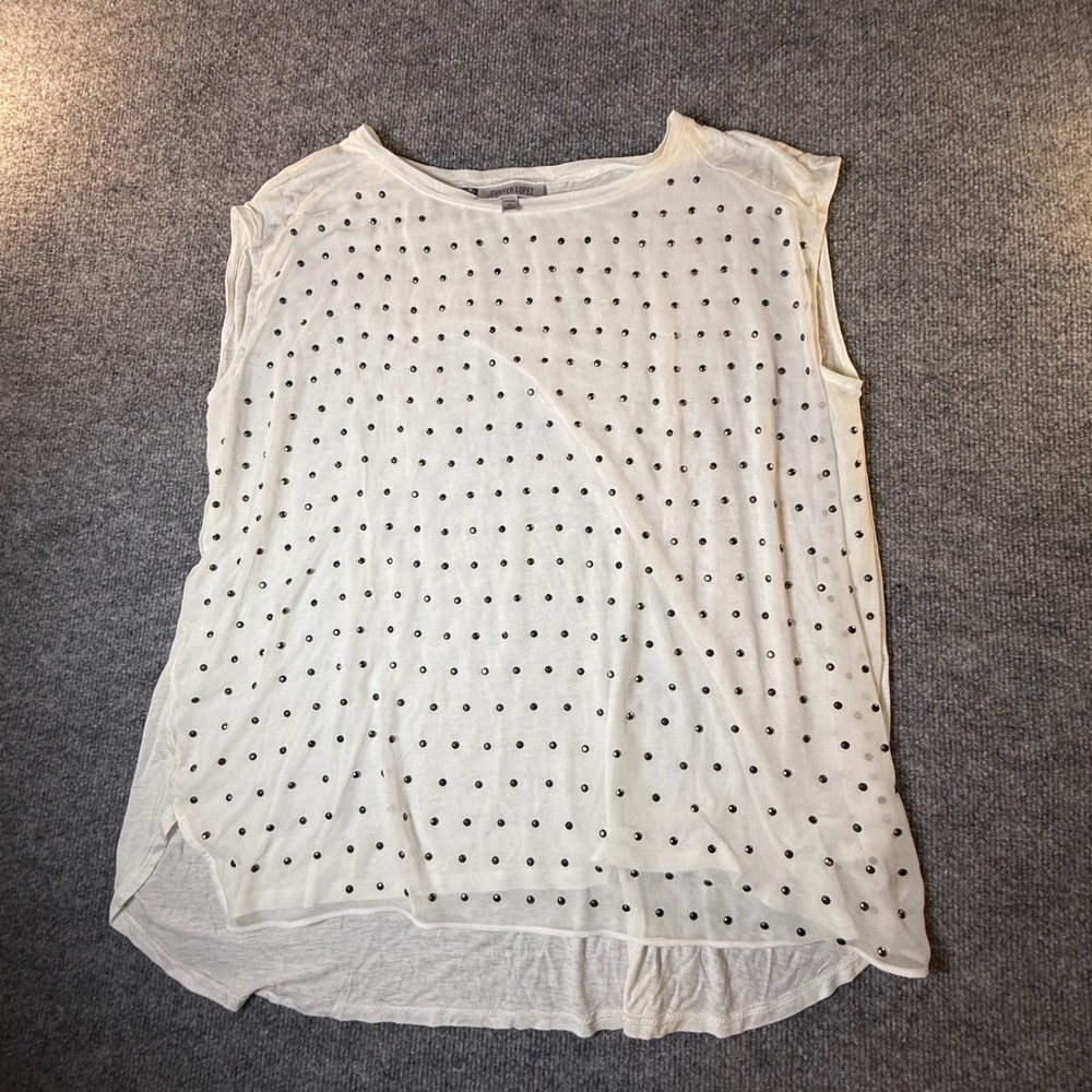 Jennifer Lopez White Studded Layered Sleeveless Blouse High-Low Top Womens 0X
